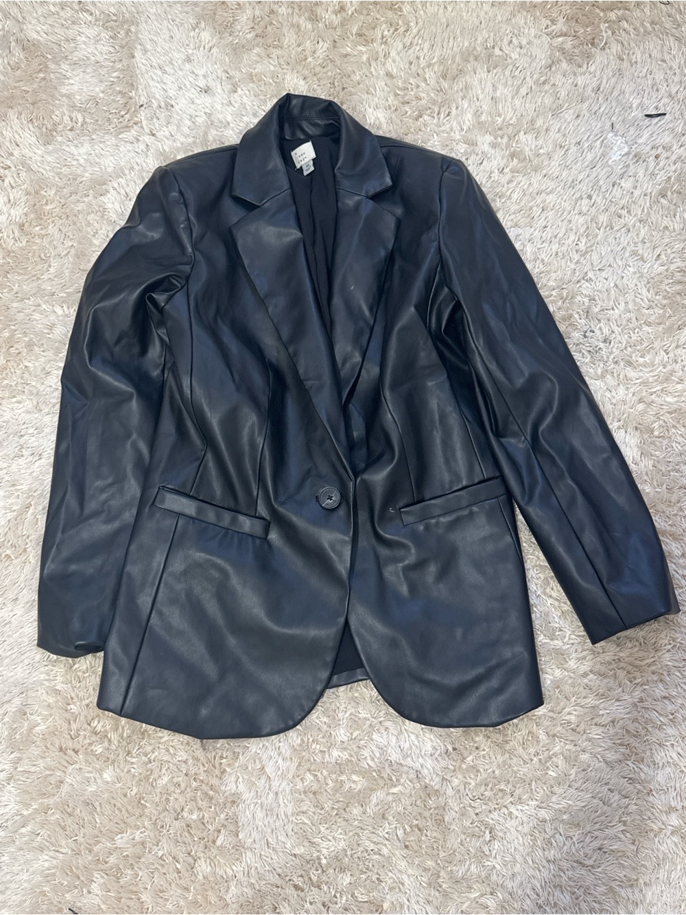 Classic Black Faux Leather Blazer Jacket - Women